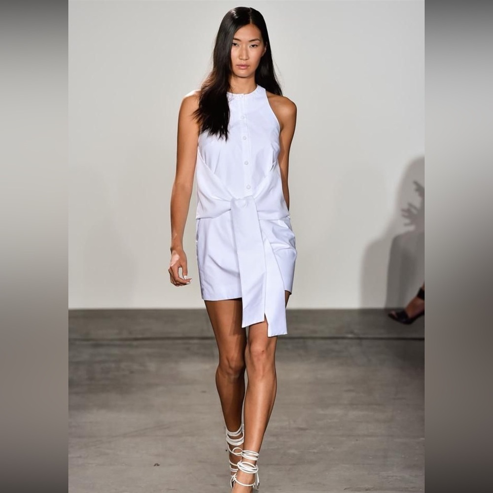 Misha Nonoo Kate Sash Dress White Sateen Cotton